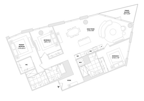 Floor plan for 3 beds, 3 baths, 1649 sqft